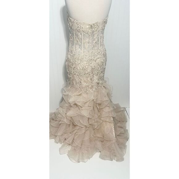 Jovani Strapless Trumpet Embroidered‎ Corset Prom Dress Gown Light Cafe Size 16 - Picture 8 of 15